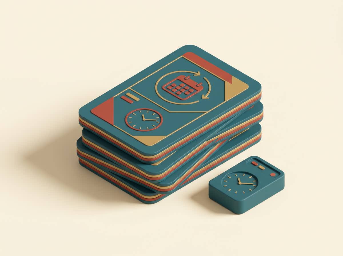 A stack of monthly parking passes with a clock, representing recurring permits and passes.